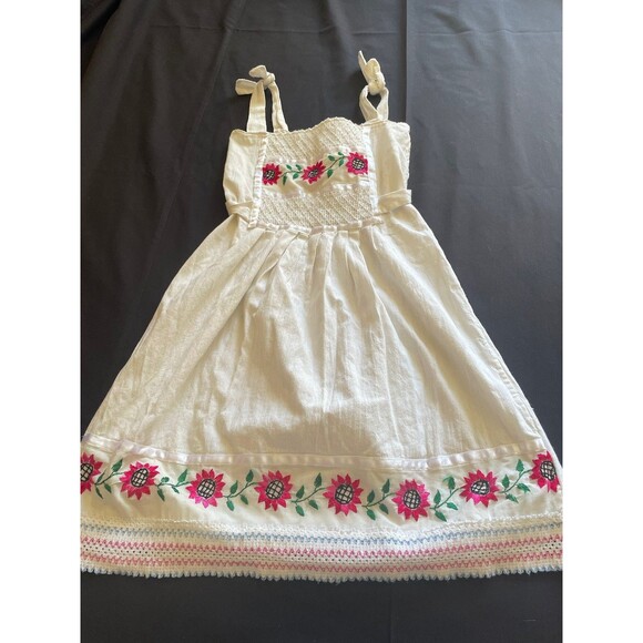 VTG Embroidery Mexican Ethnic Boho Dress White pink Cotton Women Xs Or Girls 12 - Picture 1 of 5